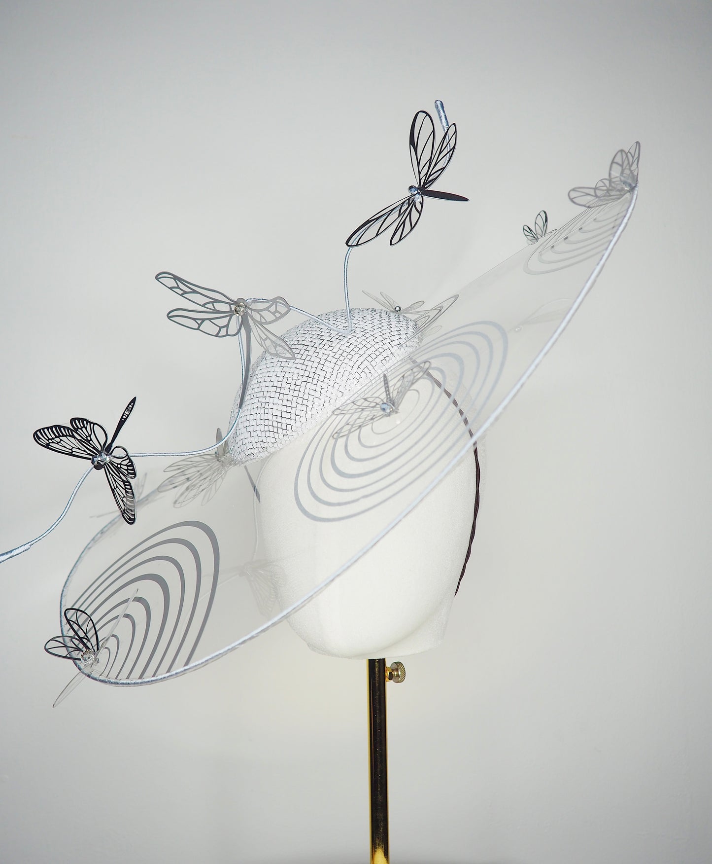 Dancing Dragonflies - Sculptural crystoform brim inspired by dragonflies dancing across shimmering water.