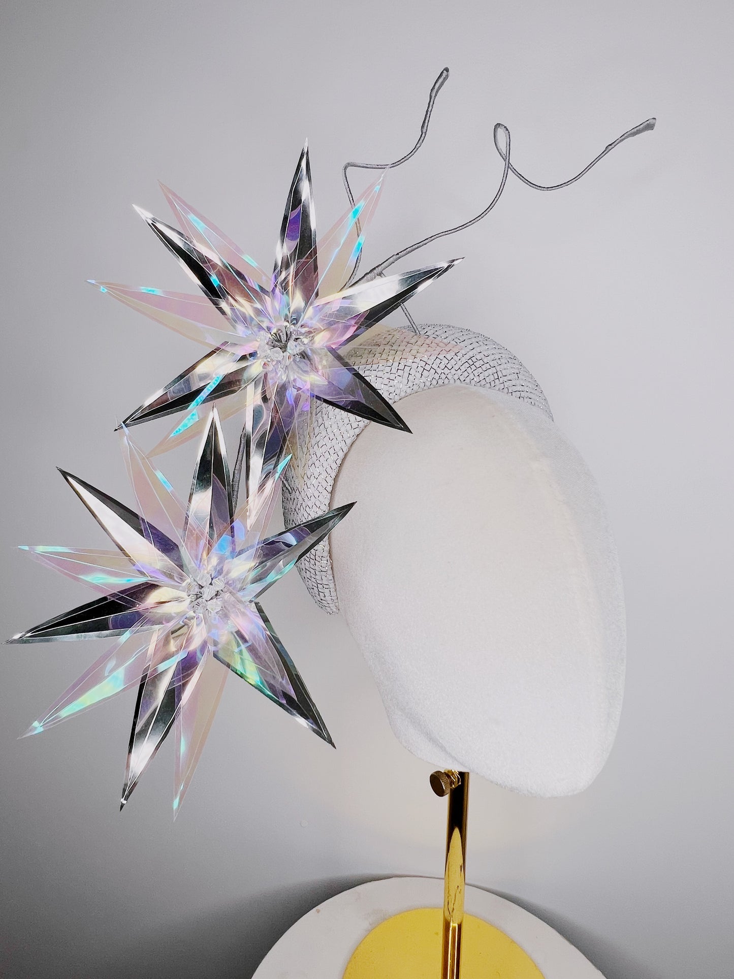 Celestial Burst - Silver and white lurex headband with iridescent starburst detailing