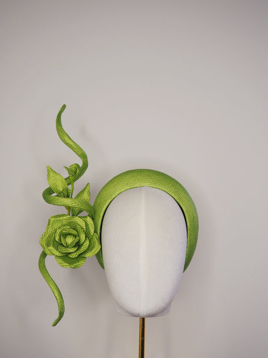 Floral Envy - *reduced worn once. Green paisissal 3D headband with  rose vine and sculpted parisissal swirl