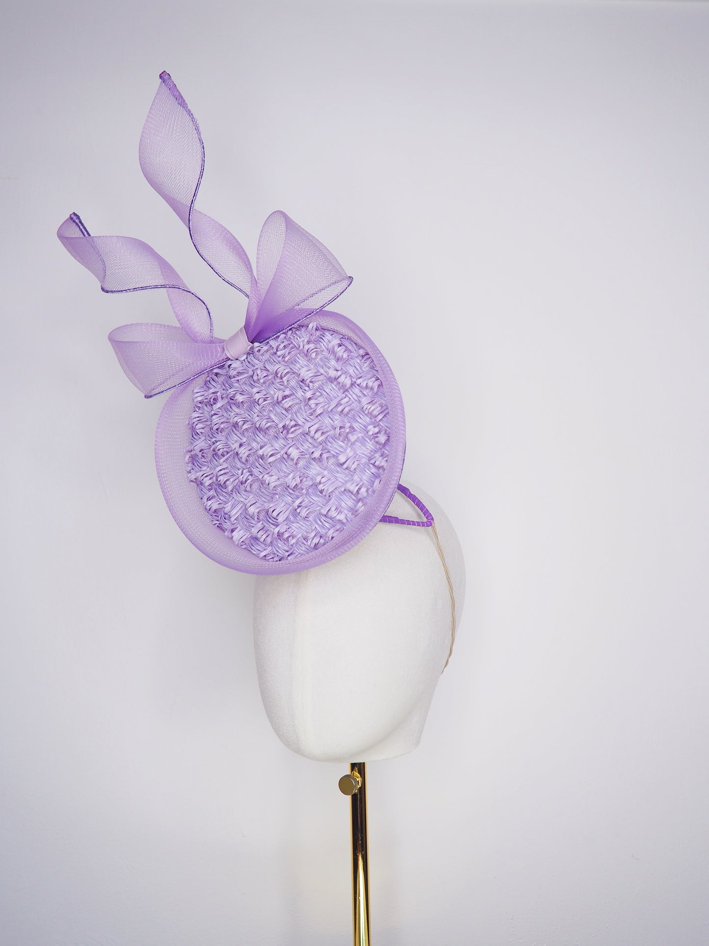 Lavender Skies - Vintage straw percher featuring sculptural crinoline edging and an elegant floating bow.