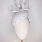 The girl with the pearl - Pearl encrusted white Leather Facehugger with wired bow