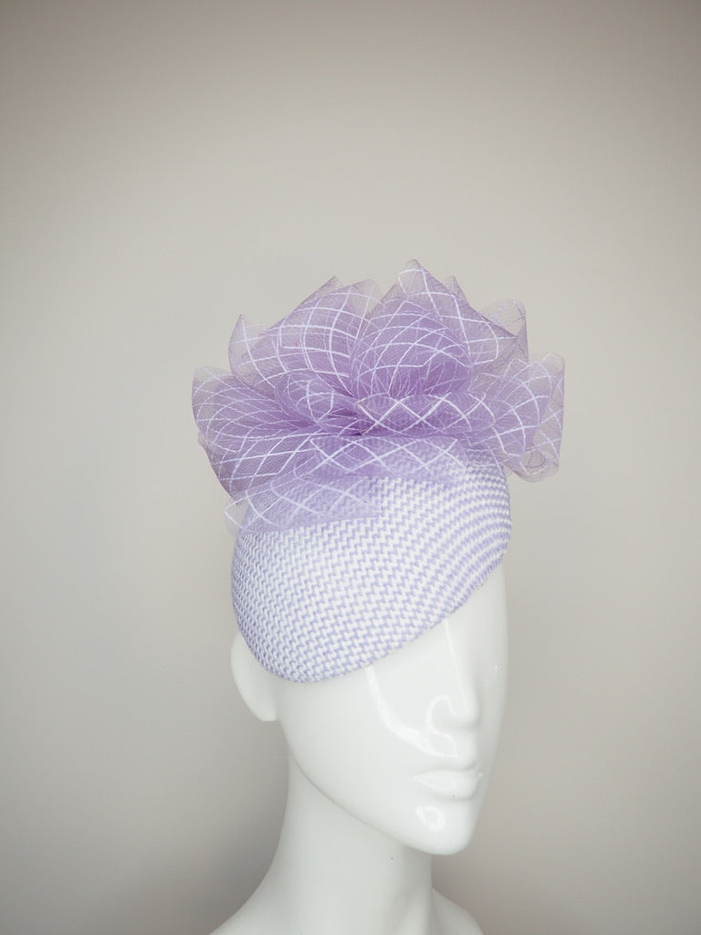 Lilac Dreams - Lilac and white raffia beret with purple crinoline bunching
