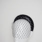 Mia - Sparkle  - Black leather 3d Blocked headband with veil and crystals with removable veil headband