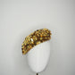 Blossom - Gold Two toned beaded Sequin flower on gold fabric beret