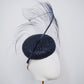 Midnight Ember - Vintage navy straw button headpiece with leather wrapped curled burnt ostrich feather
