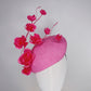 Candy Rose - Candy pink tweed and silk hand tooled rose facehugger beret