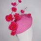 Candy Rose - Candy pink tweed and silk hand tooled rose facehugger beret