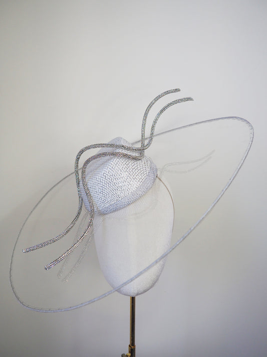 Lightning strikes twice- *reduced worn twice - Transparent peekaboo crystoform brim with wired embellished swirls.