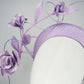 Lilac Bloom - A hand-dyed lilac headband blooming with sculptural roses and metallic swirls.