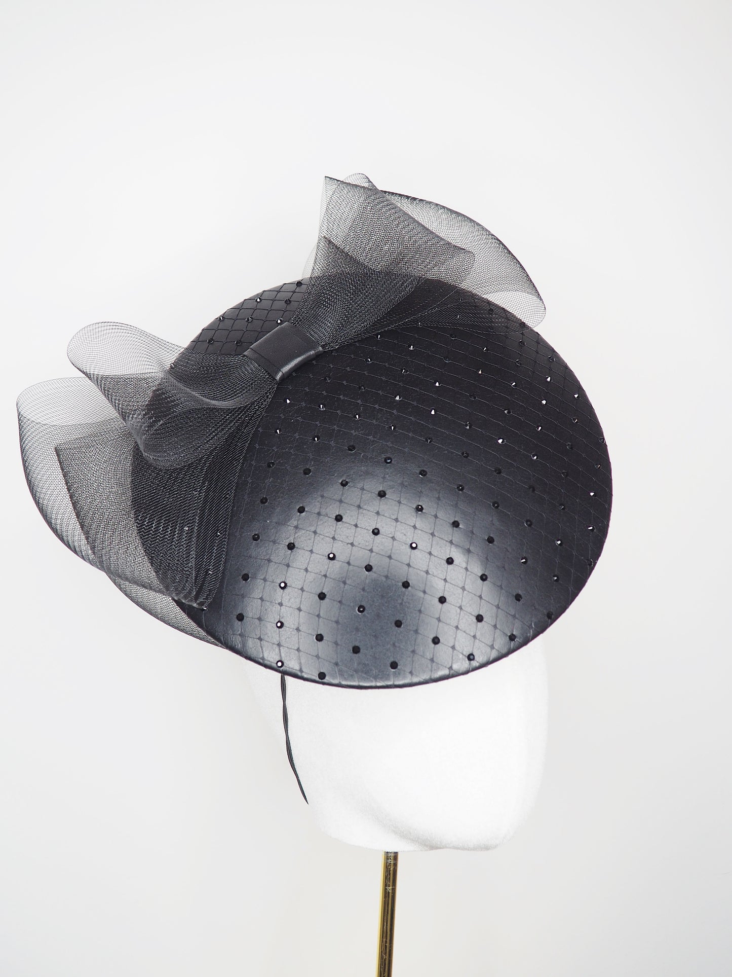Big Black Bow - Black Floating disc with front and back bow feature and embellished veil