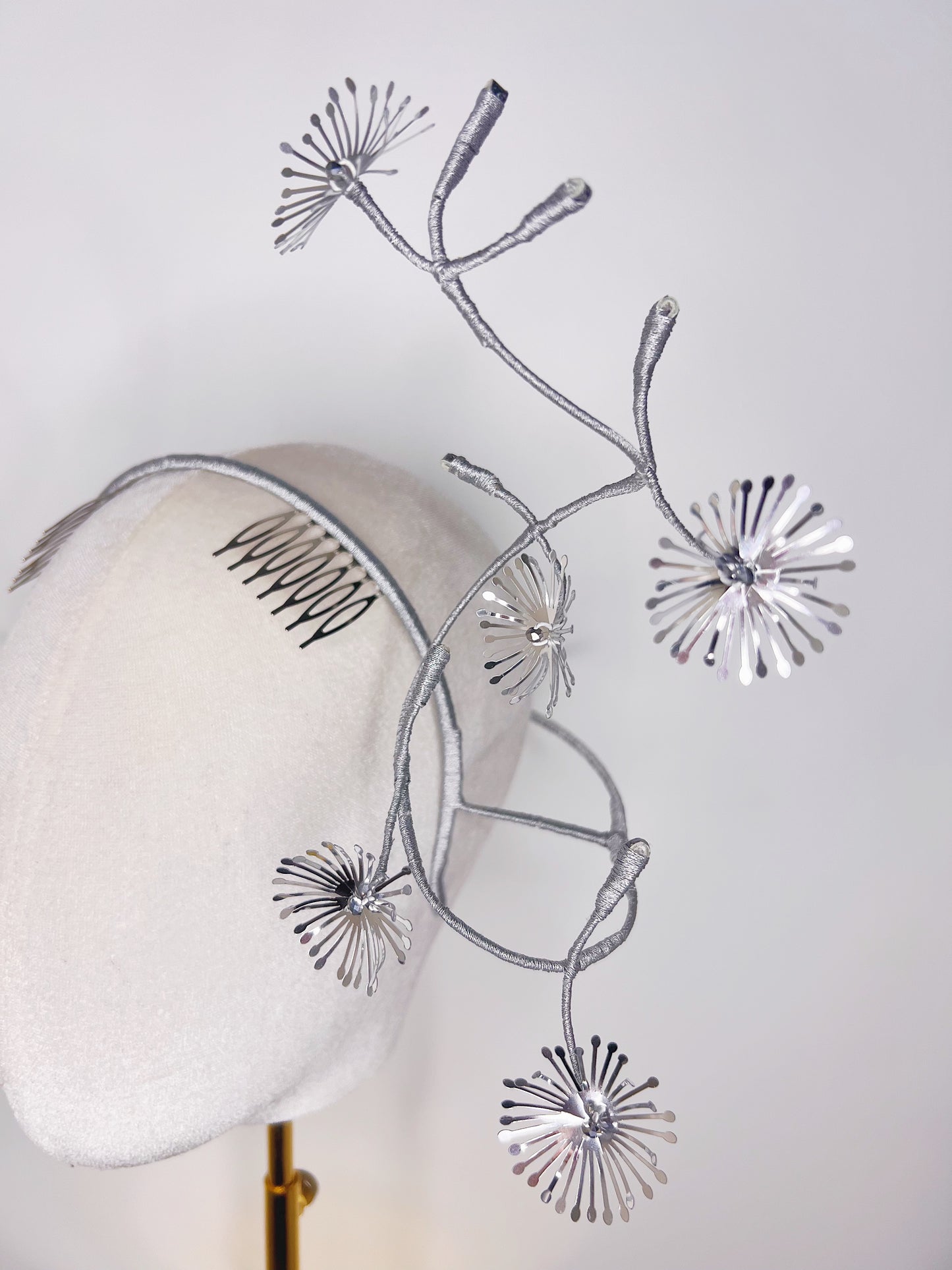Dancing Dandelion - Silver Dandelion wraparound headband with windswept