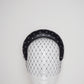 Mia - Sparkle  - Black leather 3d Blocked headband with veil and crystals with removable veil headband
