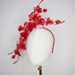 Scarlet Bloom -A dramatic floating orchid headband with sculptural wirework and handcrafted crimson blooms.