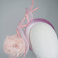 Sugar Swirl - Baby pink sparkly headband with feather flower and crinoline swirl