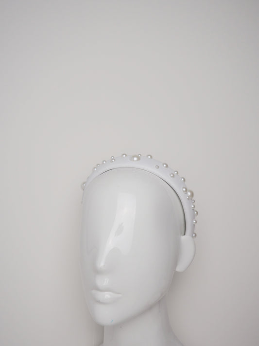 Zoe Pearl - White -  Leather padded headband with pearl detail