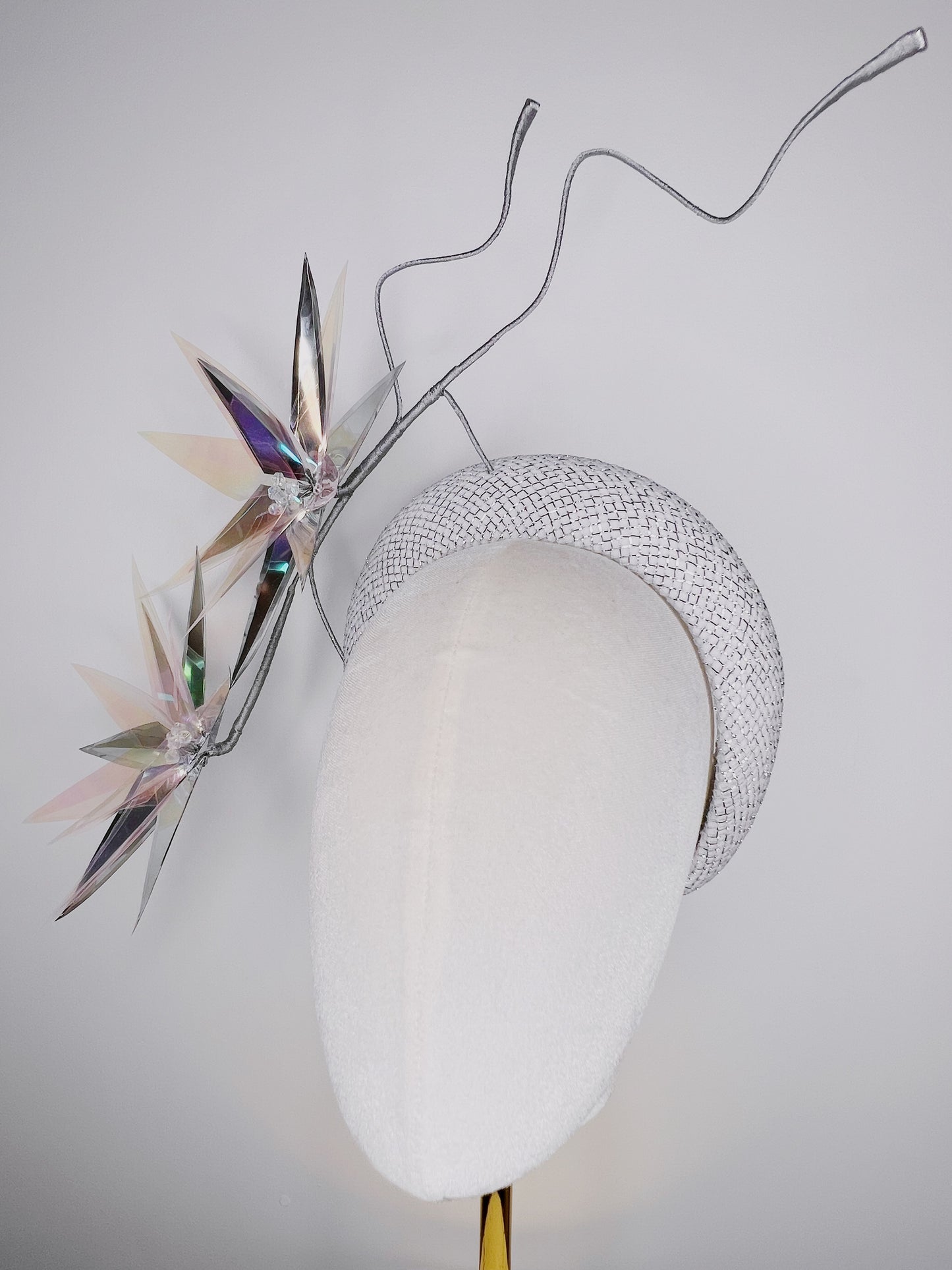Celestial Burst - Silver and white lurex headband with iridescent starburst detailing