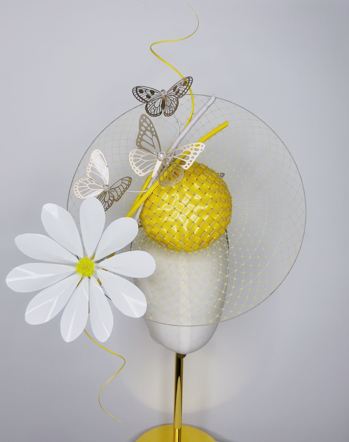 Seeing Daisies - Veiled woven patent leather percher with Daisy and butterfly detail