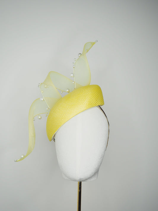 Lemon Meringue - Lemon facehugger beret-style piece with crinoline and pearl-edged swirl