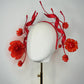 Ribbons And Ranunculus - Wirework headband with dancing Ranunculus and parisissal ribbon in shades of red