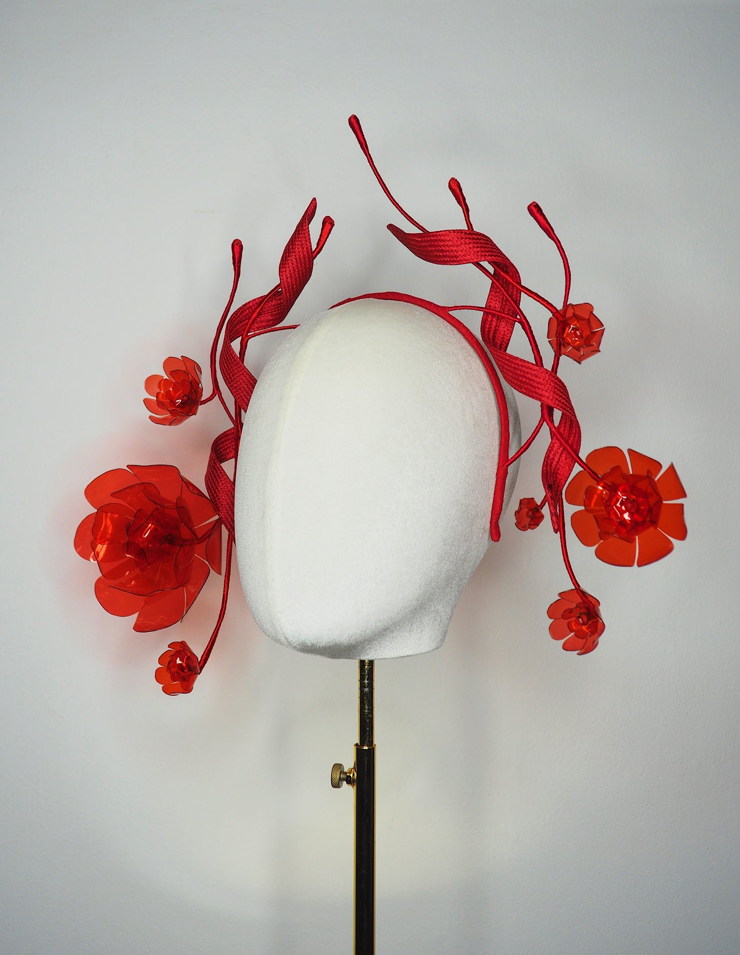 Ribbons And Ranunculus - Wirework headband with dancing Ranunculus and parisissal ribbon in shades of red