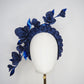 Navy Rose - Navy vintage  textured headband cascading with sculptural wired roses.