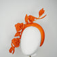 Tangerine Bloom - Orange 3D headband in Tinalak straw with sculptural orange swirl and hand-sculpted orange straw roses and buds