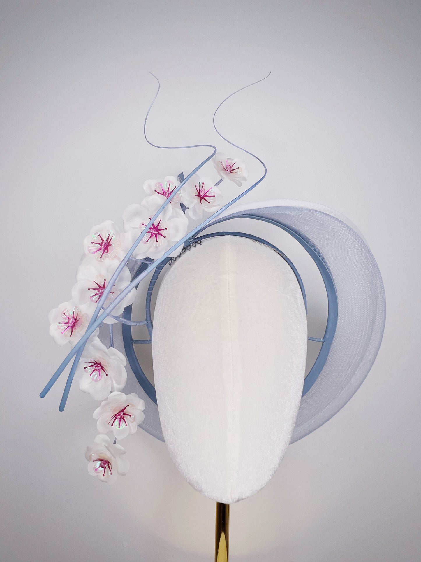 Blossoms in the breeze - Hand-tooled silk cherry blossoms on a crinoline wraparound headband