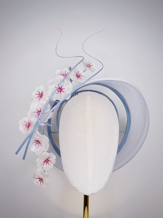 Blossoms in the breeze - Hand-tooled silk cherry blossoms on a crinoline wraparound headband