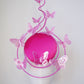 Butterfly Mirage Percher - Hot pink percher disc with tubular crinoline swirl peekaboo and cascading glitter butterflies