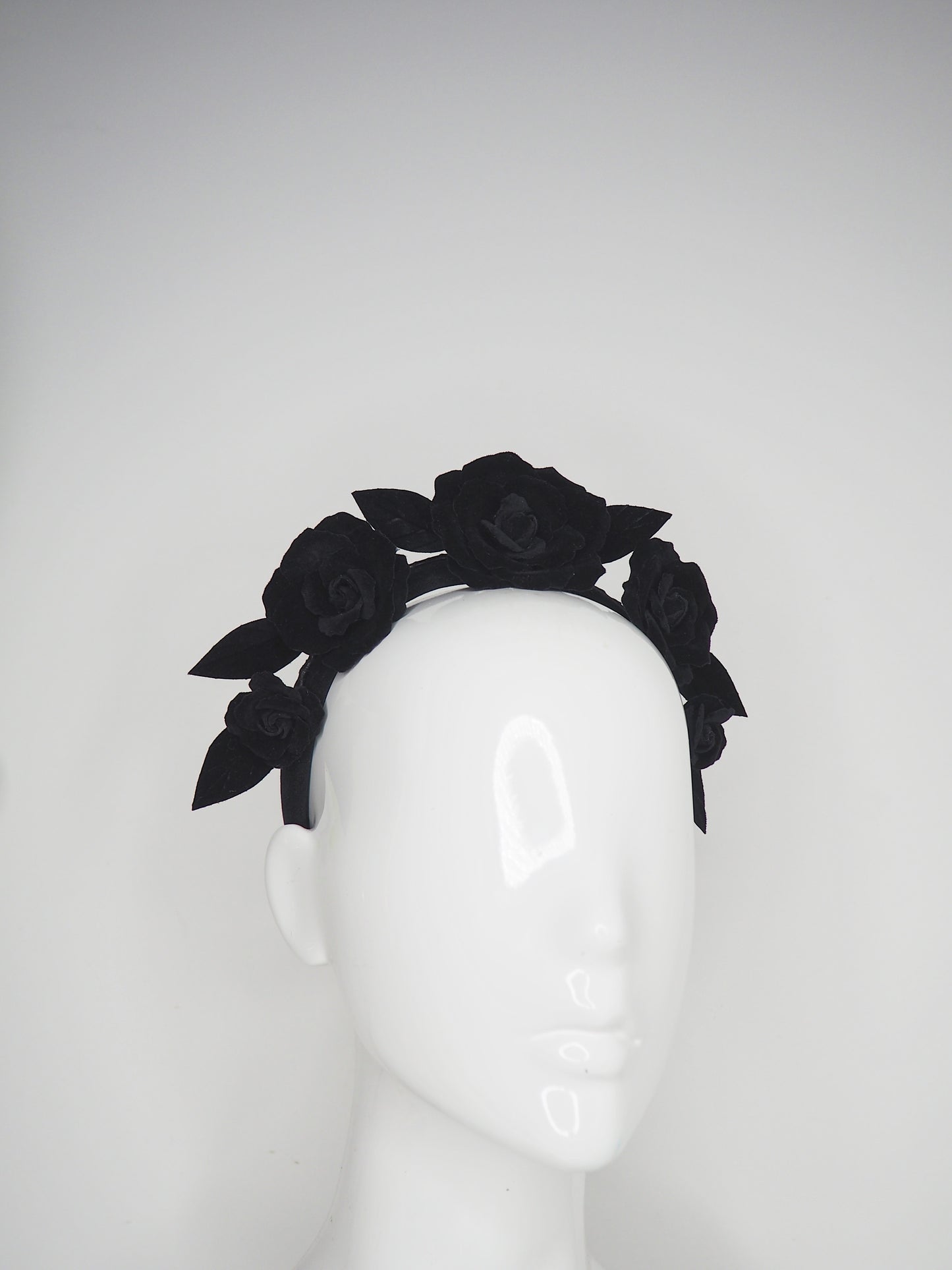 Velvet Rose -Black - Velvet rose vine headband on padded handmade alice band.
