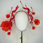 Ribbons And Ranunculus - Wirework headband with dancing Ranunculus and parisissal ribbon in shades of red