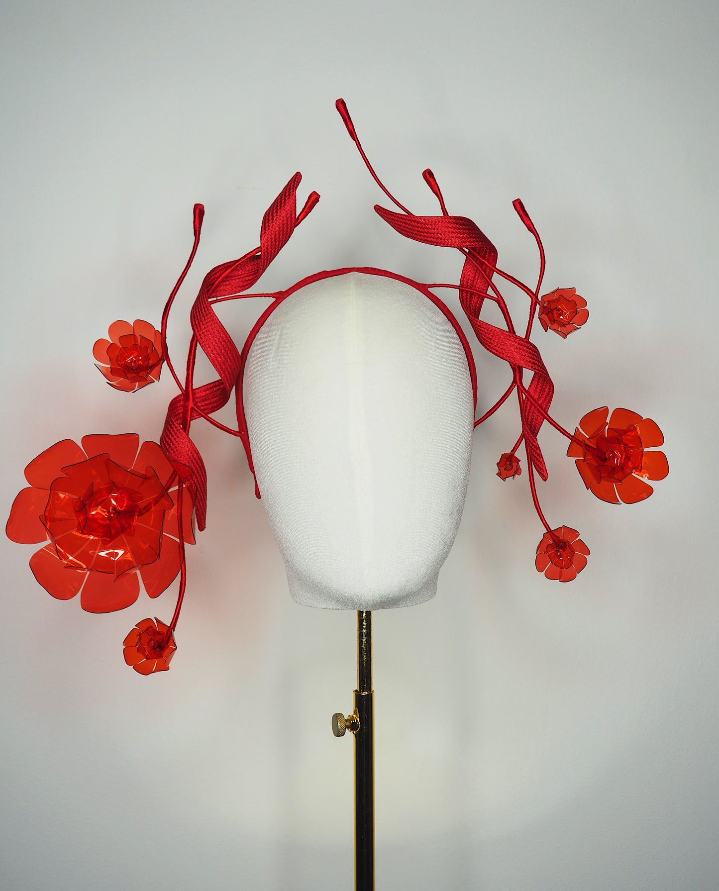 Ribbons And Ranunculus - Wirework headband with dancing Ranunculus and parisissal ribbon in shades of red