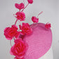 Candy Rose - Candy pink tweed and silk hand tooled rose facehugger beret