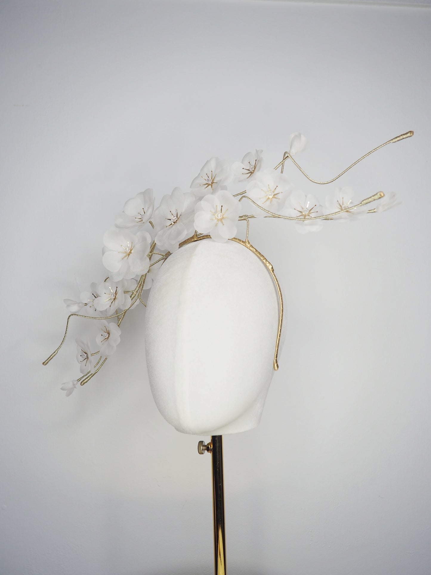 Whispering Blossom - Hand tooled silk floating cherry blossoms and sweeping gold embellished wire swirls