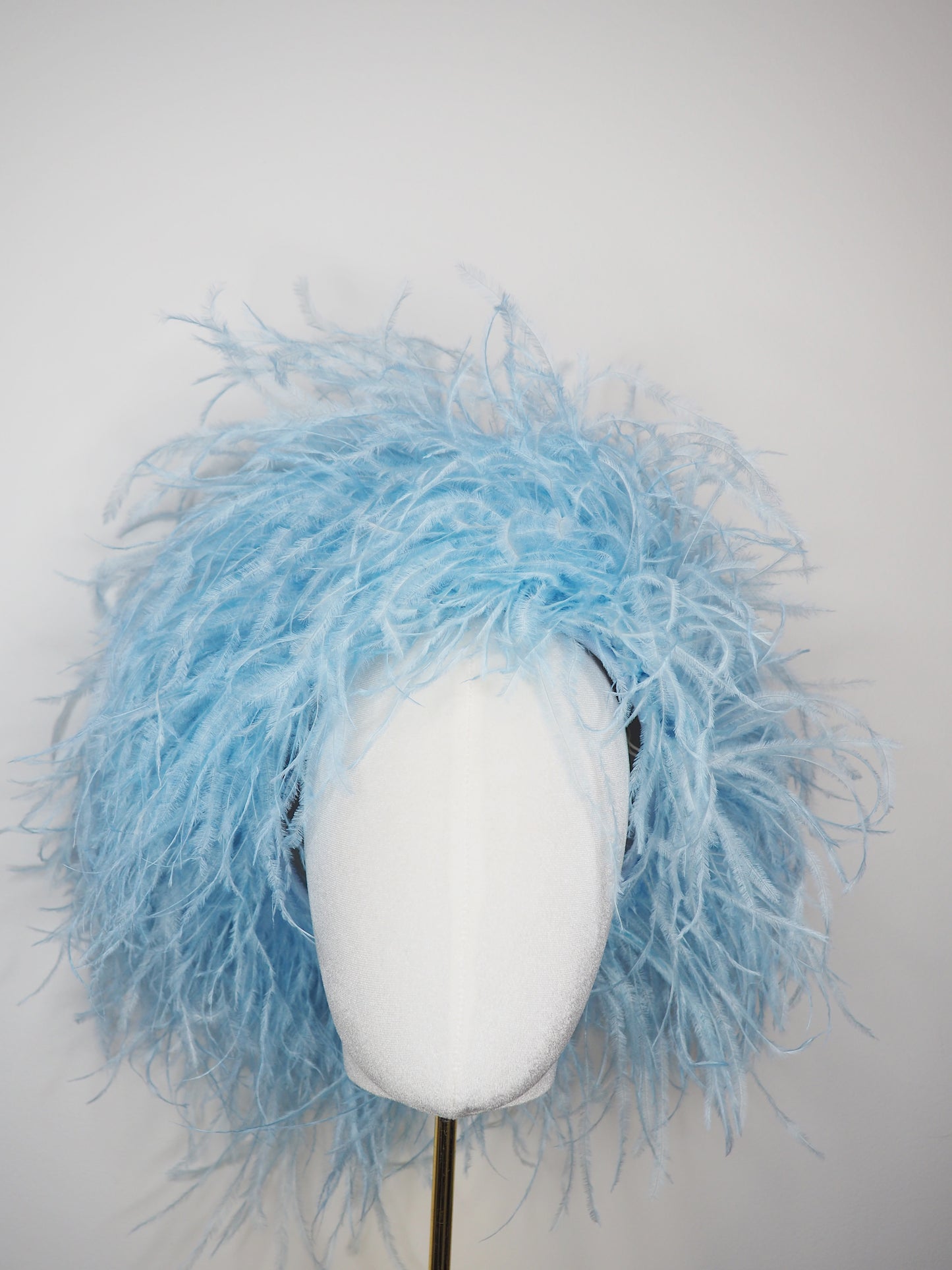 Winter Whisper - Baby Blue- Ostrich covered Jackie O style pillbox with open top.