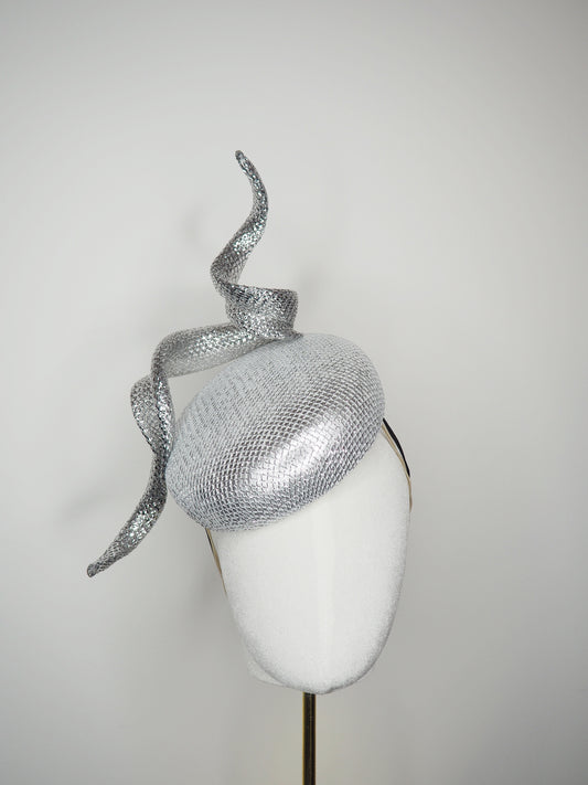Lightning Strikes - Silver lurex and leather button with sculpted silver wired swirl