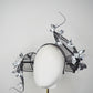 Twilight blossom - Sculptural wire pleated crinoline swirl headband with silver floral accent
