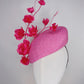 Candy Rose - Candy pink tweed and silk hand tooled rose facehugger beret