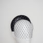 Mia - Sparkle  - Black leather 3d Blocked headband with veil and crystals with removable veil headband
