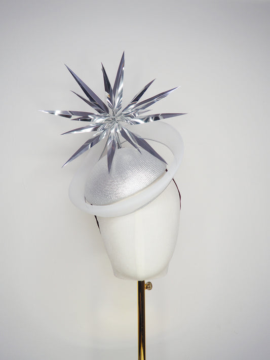 Silver Rays - Silver crinoline swirl and lurex base with floating silver starburst
