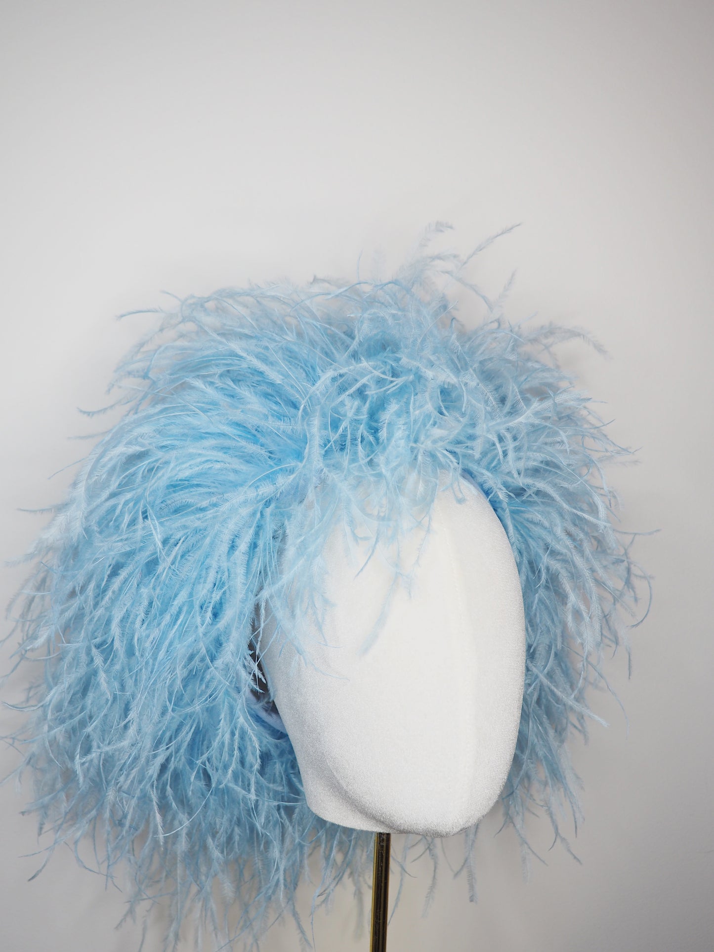 Winter Whisper - Baby Blue- Ostrich covered Jackie O style pillbox with open top.