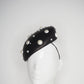 pearl beret - black leather