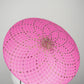 A Little Bit Wicked - Candy pink  crystal encrusted leather disc with flower and wired swirl trim.