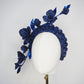 Navy Rose - Navy vintage  textured headband cascading with sculptural wired roses.