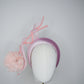 Sugar Swirl - Baby pink sparkly headband with feather flower and crinoline swirl