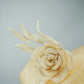 Nature in Bloom-Natural straw asymmetric brim hat with hand-sculpted rose and swirls