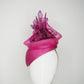 Berry Burst -Magenta hand-dyed straw facehugger base with magenta metallic edged crystoform flowers and magenta crinoline swirl