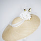 Natural Elegance - Natural knotted straw sloped brim with white hydrangea and gold lurex crinoline straw swirl