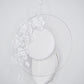 Orchid Whisper Veil Percher - Veiled brim white leather percher with crystoform orchids