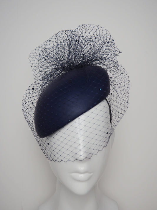 Navy Clouds - Delicate navy leather face-hugger with Diamanté veil